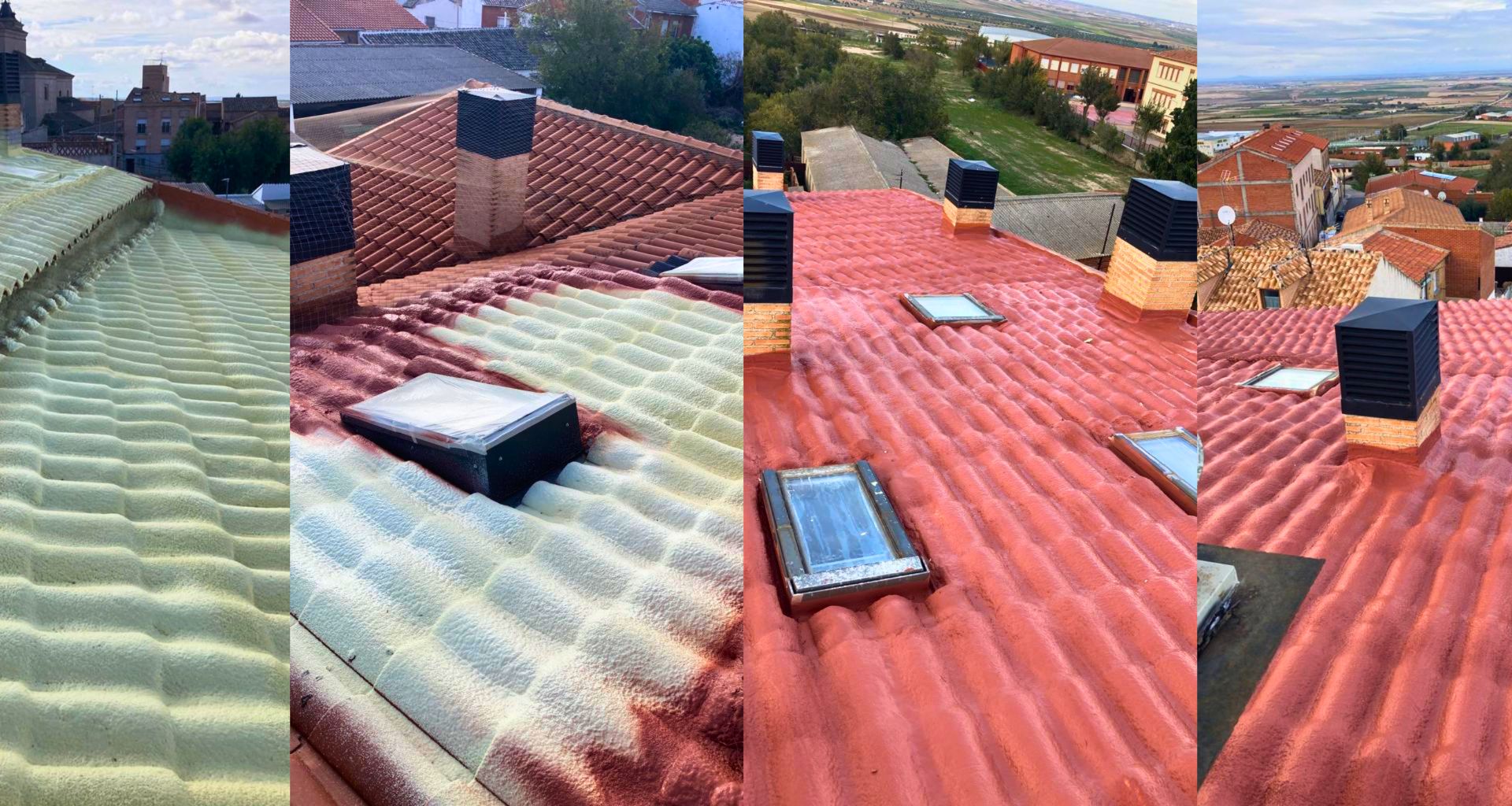 Evoluci&oacute;n de cubierta exterior aislada y pintada con poliuretano proyectado en rojo teja por Aislamientos CV