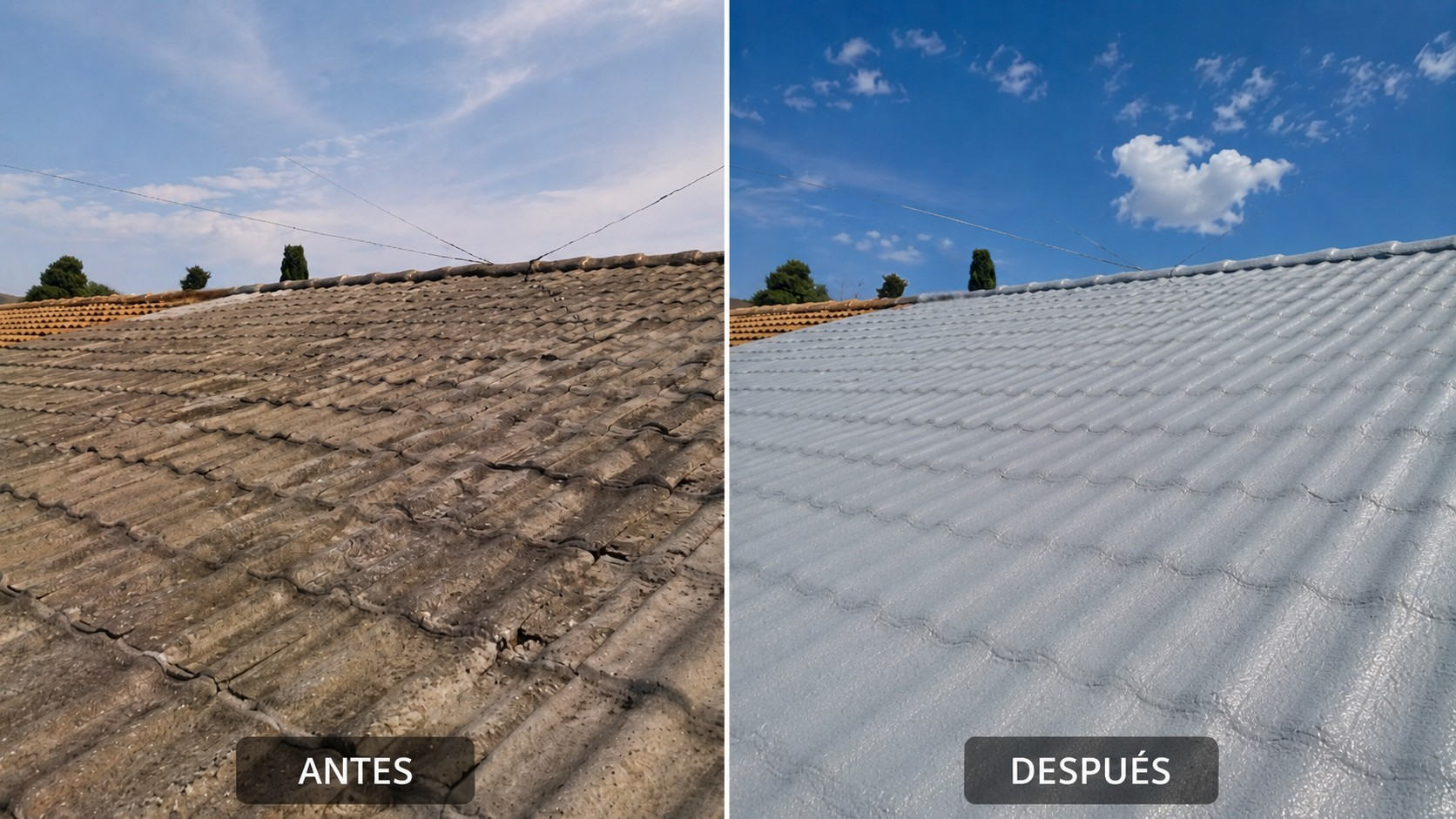 Cubierta de teja proyectada con poliuretano por el exterior y acabada en gris, vivienda en Guadalajara