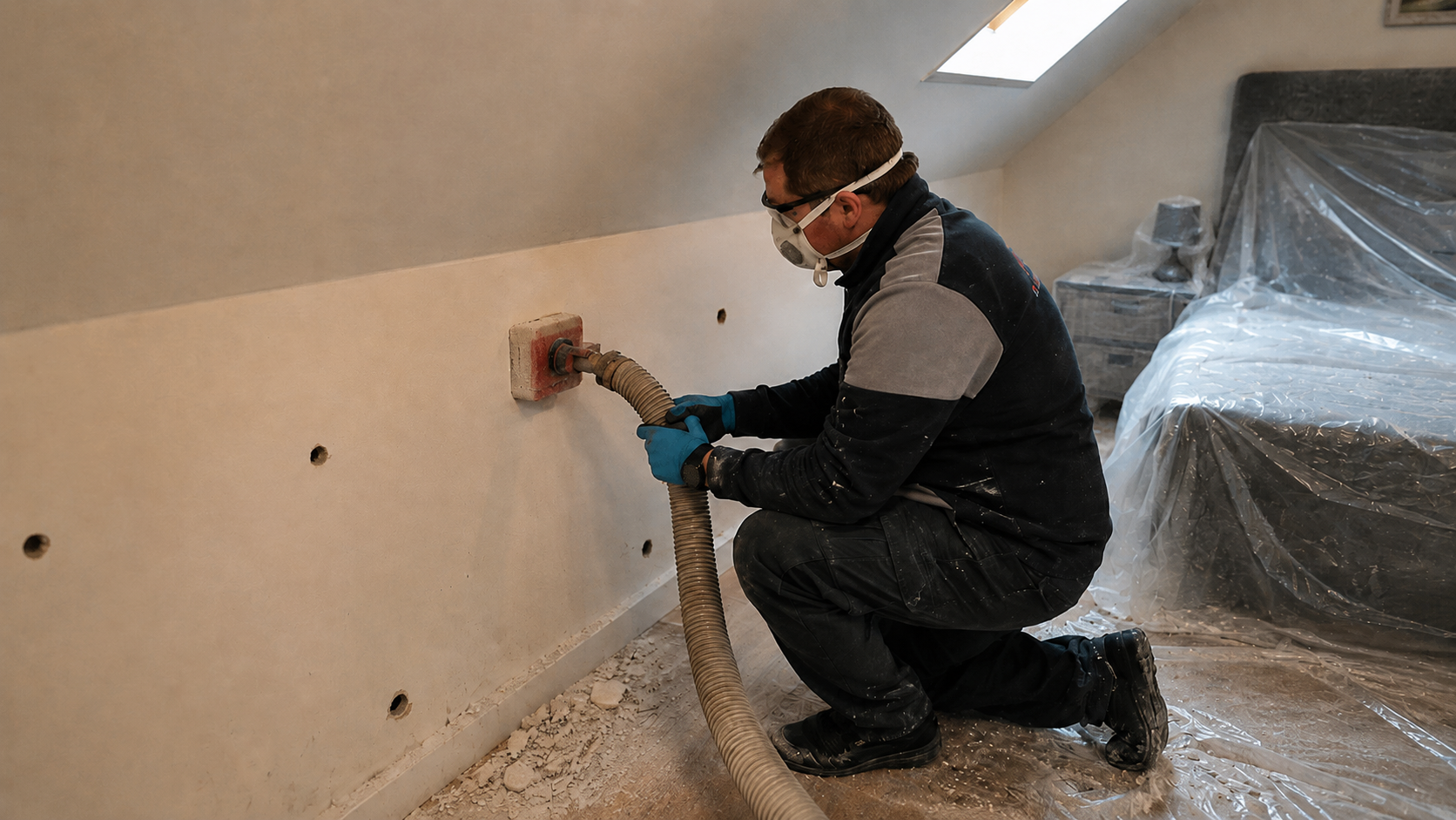 Inyección de poliuretano en pared abuhardillada de buhardilla habitable en Ciudad Real