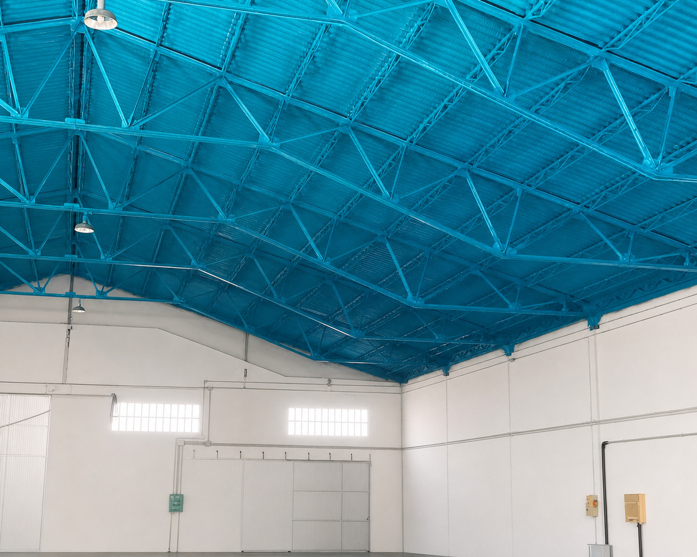 Nave industrial aislada con espuma de poliuretano pigmentada en azul en Fuenlabrada, zona sur de Madrid