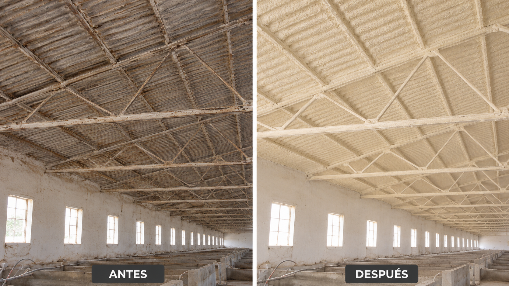 Aislamiento de poliuretano proyectado en cubierta de nave industrial en Cuenca